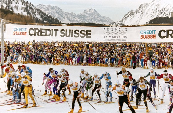 Start zum 29. Engadin Skimarathon, aufgenommen am 3. Maerz 1997 in Maloja. (KEYSTONE/Str)