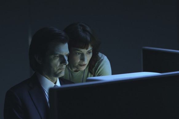 This image released by Apple TV+. shows Adam Scott, left, and Britt Lower in a scene from &quot;Severance.&quot; (Apple TV+ via AP)
Awards Season