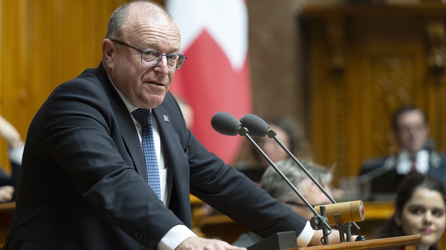 Nationalrat Jean-Luc Addor, SVP-VS, spricht an der Fruehjahrssession der Eidgenoessischen Raete, am Mittwoch, 18. Maerz 2026, in Bern. (KEYSTONE/Peter Schneider)