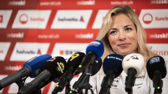 ARCHIVBILD ZUR MELDUNG, DASS LARA GUT-BEHRAMIS SAISON VERLETZUNGSBEDINGT VORBEI IST --- Lara Gut-Behrami am Medientreffen von Swiss Ski vor der Weltcup-Saison 2025/2026 in THE HALL, am Mittwoch, 1. Ok ...