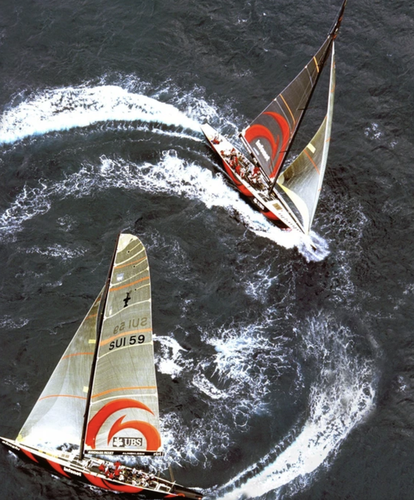 A l'entraînement dans la baie d'Auckland, en 2002.