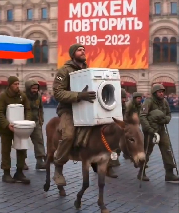 Un thème récurrent de la propagande ukrainienne: des pillards russes sur le déclin plutôt que de fiers guerriers lors du défilé du 1er mai à Moscou.