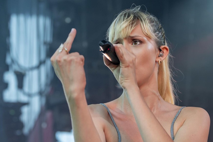Angele (Angele Van Laeken) singer from Belgium, performs on the main stage, during the 44th edition of the Paleo Festival, in Nyon, Switzerland, Friday, July 26, 2019. The Paleo is a open-air music fe ...