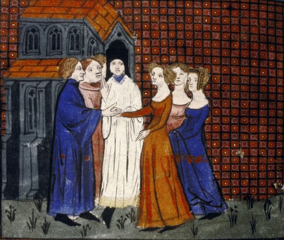 Mariage de Louis X et de Clémence de Hongrie en 1315. Miniature, fin du XIVe siècle.
https://digital.bodleian.ox.ac.uk/objects/c8c3368d-a6b5-435e-ace4-883392b70442/surfaces/3dcf2f5c-40f1-433f-9dd2-a32 ...