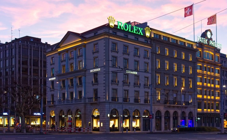 Une enseigne Rolex, situé près de la Place du Marché, à Genève.
