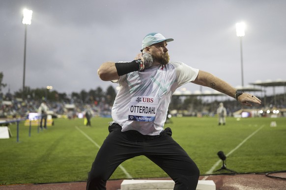 Payton Otterdah of United States in action during the shot put competition at the Wanda Diamond League &#039;Athletissima Lausanne&#039; athletics meeting in Lausanne, Switzerland, Wednesday, Aug. 20, ...