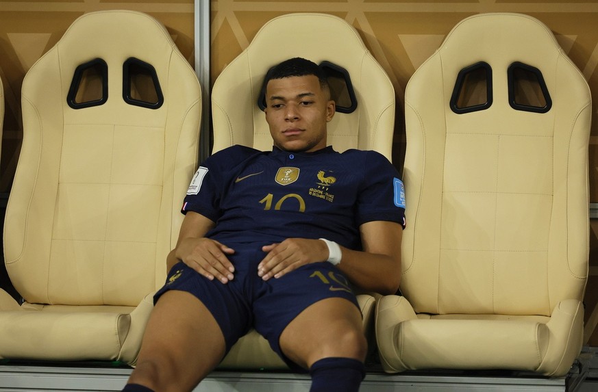 epa10372867 Kylian Mbappe of France reacts after losing the FIFA World Cup 2022 Final between Argentina and France at Lusail stadium, Lusail, Qatar, 18 December 2022. Argentina won 4-2 on penalties. E ...