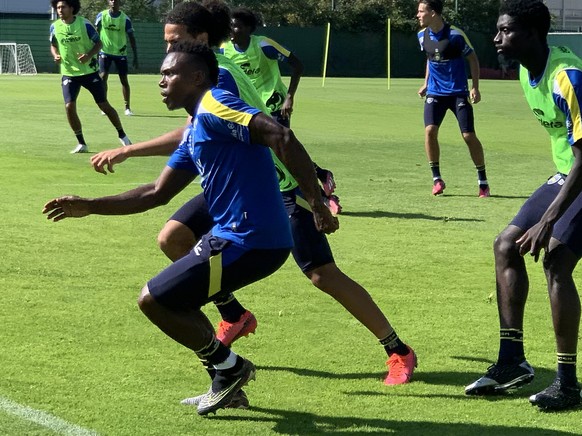 Joueurs du FC Sochaux-Montbéliard lors de l'entraînement. 16 août 2023.