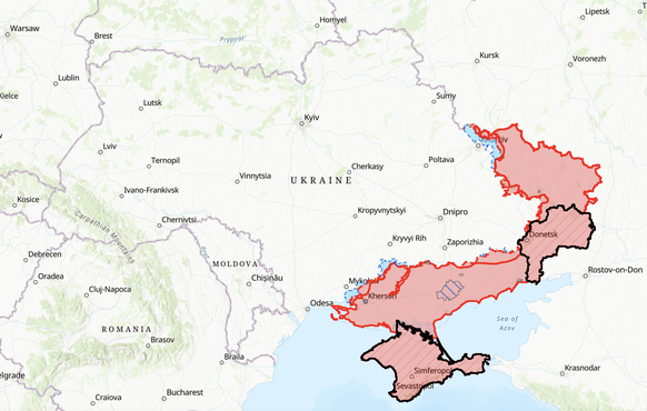 Situation actuelle en Ukraine (oui, en rouge, c'est les Russes).