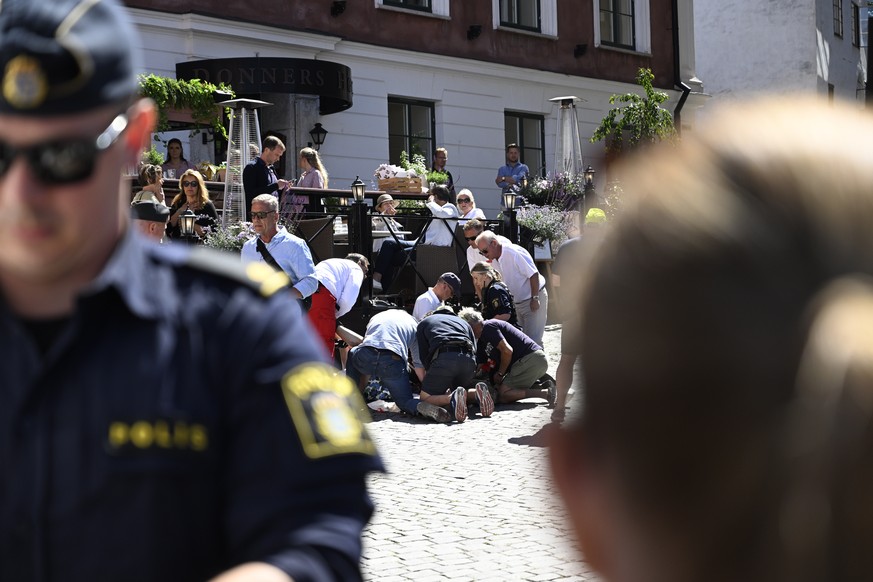 epa10055342 A woman has been seriously injured in a stabbing at the Almedalen political festival on the Swedish island of Gotland, Visby, Sweden, 06 July 2022. A man suspected for the deed has been ar ...