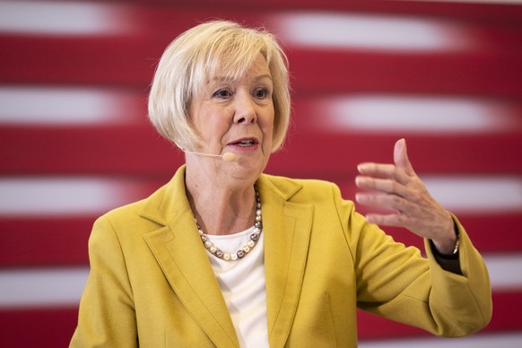 Verwaltungsratspraesidentin Monika Ribar spricht an der Jahresmedienkonferenz der Schweizerischen Bundesbahnen (SBB), am Mittwoch, 11. Maerz 2026, am Hauptsitz der SBB in Bern. (KEYSTONE/Anthony Anex)