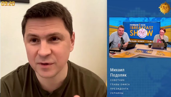 Mykhailo Podolyak, proche de Zelensky, sur la chaÃ®ne YouTube Â«Breakfast ShowÂ», le 30 mai 2023.