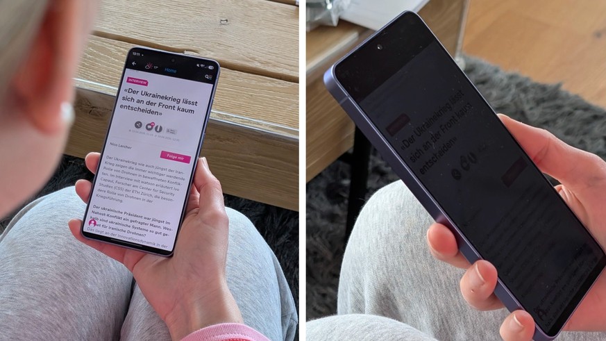 Vu de côté, l'écran reste pratiquement invisible lorsque le mode «Privacy Display» est activé.