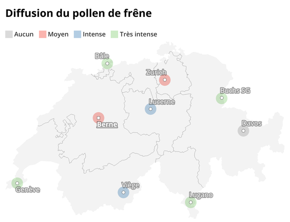 Diffusion du pollen de frêne en Suisse. watson