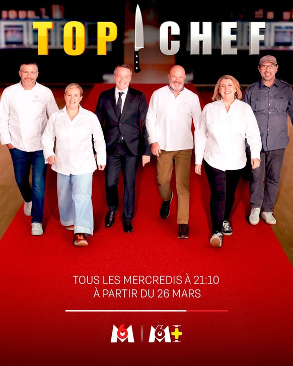 Les cinq chefs de brigades et le présentateur Stéphane Rotenberg, tous beaux et pimpants.