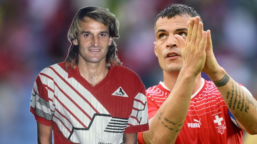 Granit Xhaka (à droite) va égaler dimanche le record du nombre de sélections avec la Nati d'Heinz Hermann.