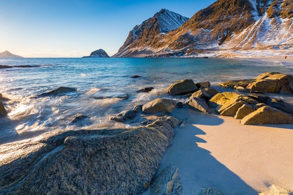 Haukland Beach auf den Lofoten, Norwegen