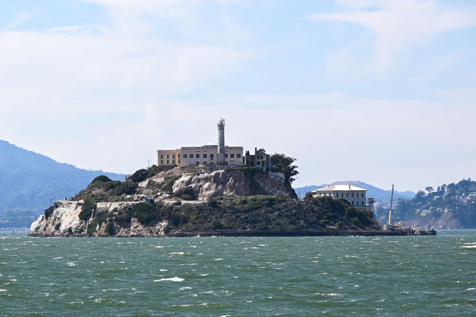 SAN FRANCISCO, CA - AUGUST 15: A view of Alcatraz Island on August 15, 2023 in San Francisco, California, United States. Alcatraz Island in San Francisco Bay is the home of Alcatraz Federal Penitentia ...