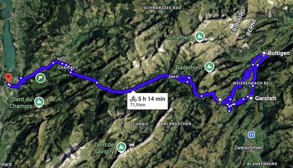 Google maps annonce 5h14 d'excursion.