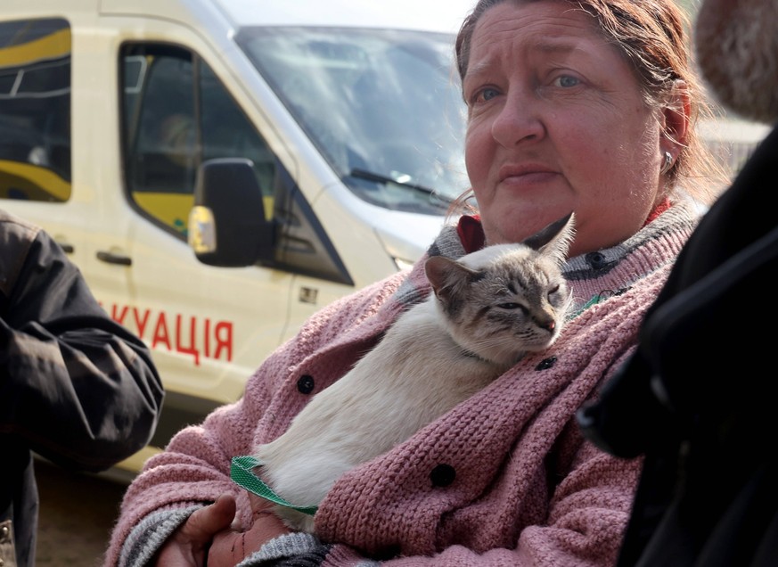 Ukraine: Evacuation of civilians from Vovchansk continues KHARKIV REGION, UKRAINE - MAY 12, 2024 - A woman with a cat is seen during the evacuation of civilian population from Vovchansk city, constant ...