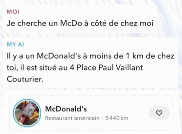 Capture d&#039;écran d&#039;une conversation avec l&#039;ia de snapchat