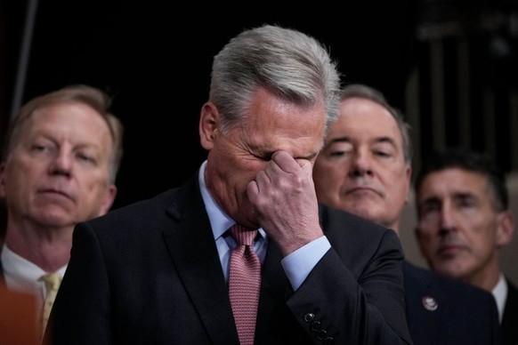 WASHINGTON, DC - JANUARY 20: House Minority Leader Kevin McCarthy (R-CA) attends at a news conference with fellow House Republicans at the U.S. Capitol on January 20, 2022 in Washington, DC. The news  ...
