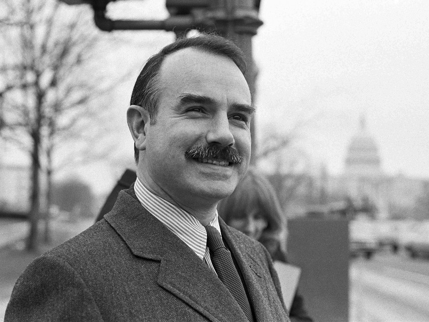 FILE - In this Jan. 16, 1973, file photo, Watergate figure G. Gordon Liddy is seen in Washington during a break in his trial. Liddy, a mastermind of the Watergate burglary and a radio talk show host a ...