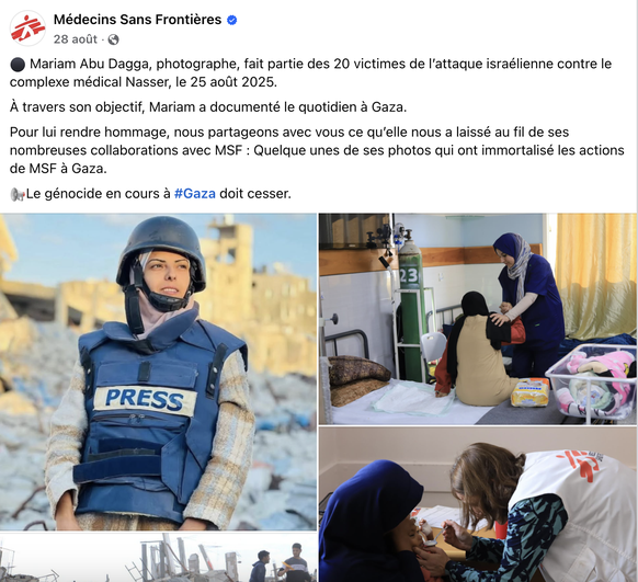 hommage de MSF à une journaliste gazouie tuée