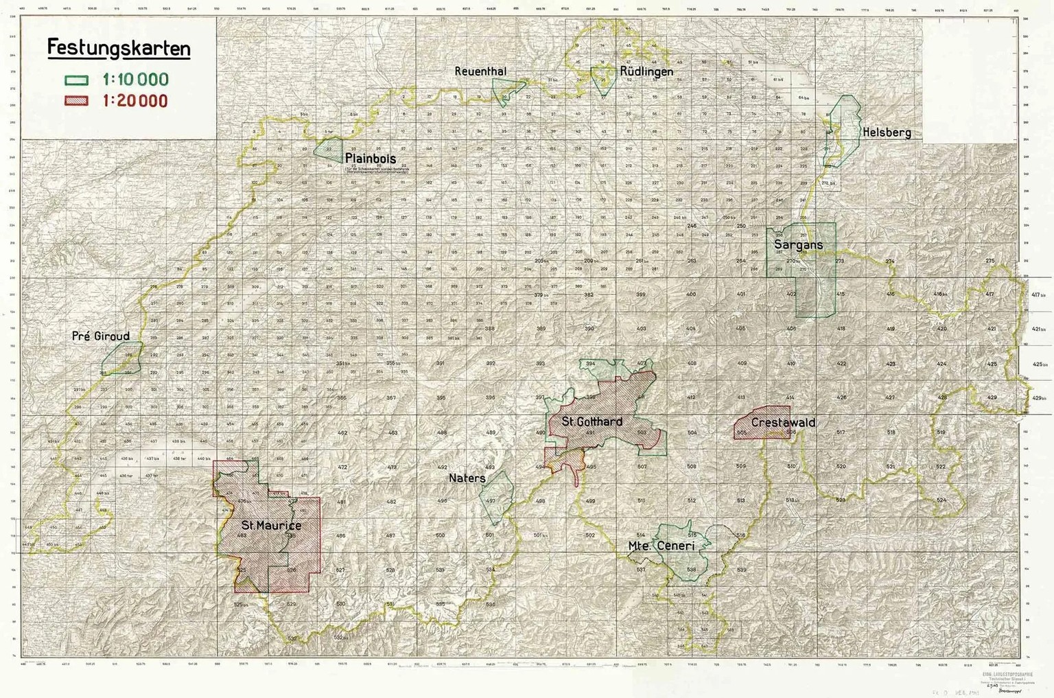 En 1943, les cartes des fortifications représentaient 7,5 % de la superficie de la Suisse.