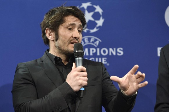 Former FC Bayern Munich player Bixente Lizarazu speaks during the draw of the games of the UEFA Champions League 2012/13 for the semi-finals and final UEFA headquarters in Nyon, Switzerland, Friday,12 ...