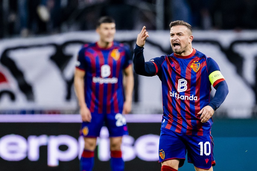 Basel&#039;s Xherdan Shaqiri reacts during the UEFA Europa League soccer League phase matchday 3 between France&#039;s Olympique Lyonnais and Switzerland&#039;s FC Basel at the Groupama OL Stadium in  ...