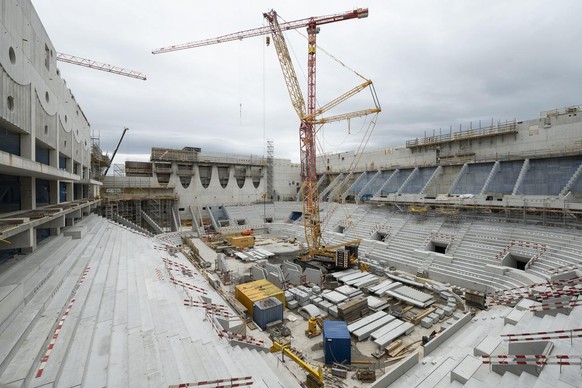 Die Baustelle der Swiss Life Arena, dem zukuenftigen ZSC Stadion in Zuerich-Altstetten, fotografiert am 26. Mai 2021. Das Bauende des Stadions ist fuer Ende Juli 2022 geplant. (KEYSTONE/Christian Beut ...