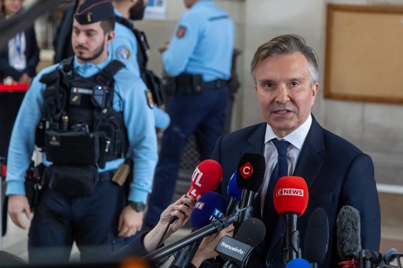 epa12515598 French lawyer Christophe Ingrain speaks to the media at the Paris Courthouse in Paris, France, 10 November 2025. French courts will examine the request for an early release of former Frenc ...
