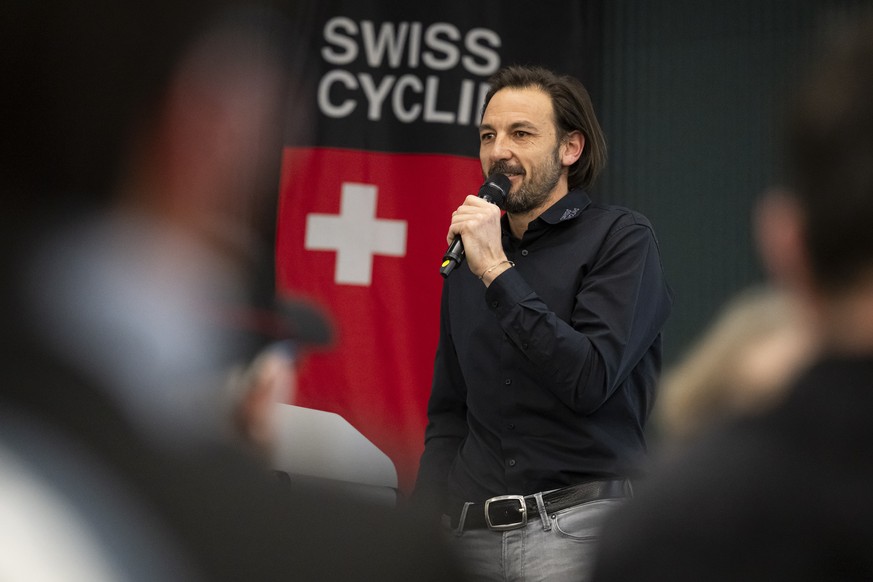 Thomas Peter, Geschaeftsfuehrer Swiss Cycling, spricht waehrend der 159. Delegiertenversammlung von Swiss Cycling, am Samstag, 14. Maerz 2026 in Bern. (KEYSTONE/Anthony Anex)