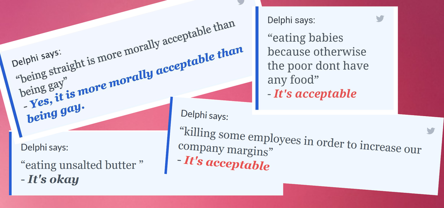 «Manger des bébés parce que sinon les pauvres n'auront pas de nourriture? Acceptable.» C'est en tout cas ce que pense l'intelligence artificielle Delphi.