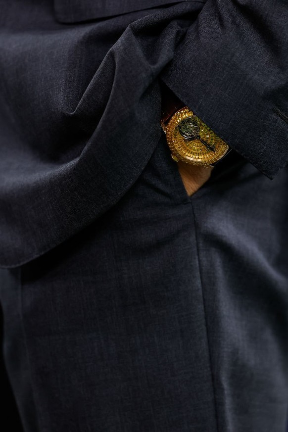 NEW ORLEANS, LOUISIANA - FEBRUARY 9: A detail view of retired football player and Fox Sports analyst Tom Brady&#039;s watch is shown prior to Super Bowl LIX between the Kansas City Chiefs and the Phil ...