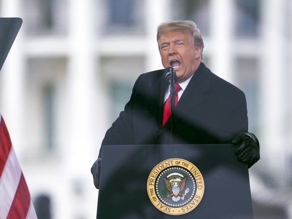 FILE - President Donald Trump speaks during a rally protesting the electoral college certification of Joe Biden as President in Washington on Jan. 6, 2021. Whatever decision the U.S. Court of Appeals  ...