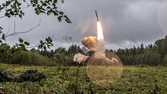 FILE - This undated file photo provided Tuesday, Sept. 19, 2017, by Russian Defense Ministry official web site shows a Russian Iskander-K missile launched during a military exercise at a training grou ...