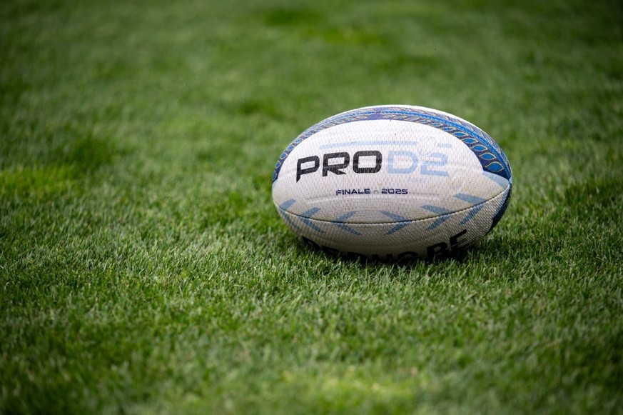 General view of rugby ball during the French championship Pro D2 Final rugby union match between FC Grenoble Rugby and US Montalbanaise (Montauban) on 7 June 2025 at Ernest Wallon stadium in Toulouse, ...