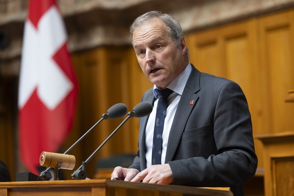 Pierre-Andre Page, SVP-FR, spricht waehrend der Debatte um die Legislaturplanung 2023-2027, waehrend einer Sondersession des Nationalrats, am Dienstag, 16. April 2024, im Nationalrat in Bern. (KEYSTON ...