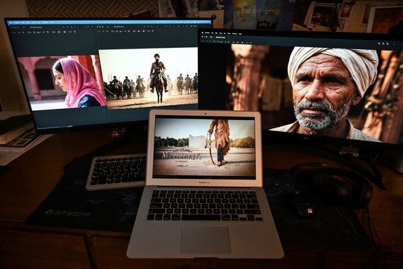 This photograph taken on April 11, 2026 shows visuals from Maharaja in Denims, a book adaptation being developed as the world