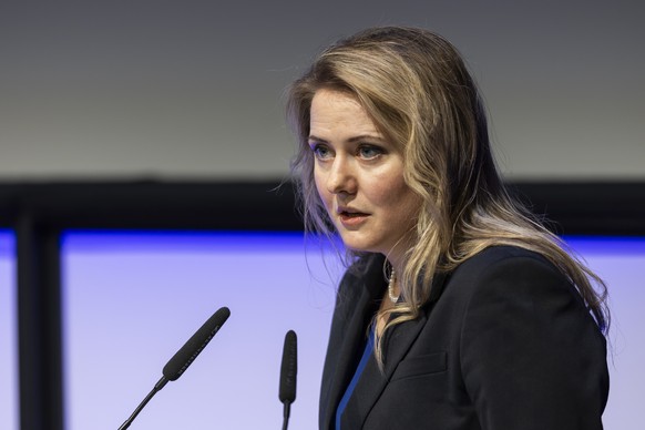 Anna Jobin, presidente de la Commission federale des medias, parle lors de la 6eme edition du Forum des medias romands, FMR, ce mercredi 19 novembre 2025 a Lausanne. (KEYSTONE/Cyril Zingaro)
