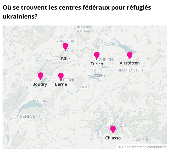 Villes suisses où se trouvent les centres fédéraux pour réfugiés ukrainiens. watson