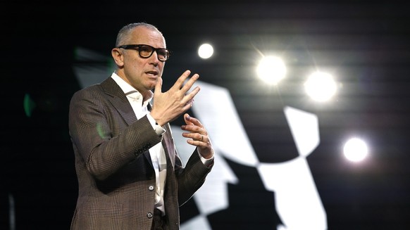 epa11098176 Formula One Group CEO Stefano Domenicali speaks during the presentation of the Spanish Formula One Grand Prix&#039;s future venue at the IFEMA trade fair premises in Madrid, Spain, 23 Janu ...