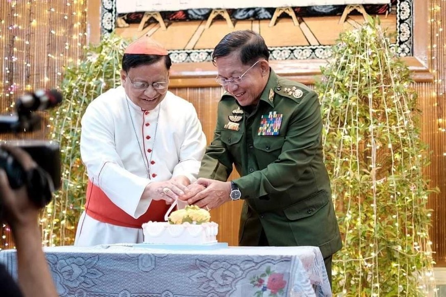 Le cardinal Bo et le chef de la junte birmane, le général Min Aung Hlaing.