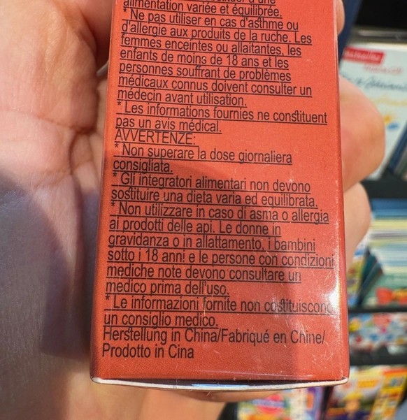 La déclaration figurant sur les produits Elixavita indique bien «Fabriqué en Chine».