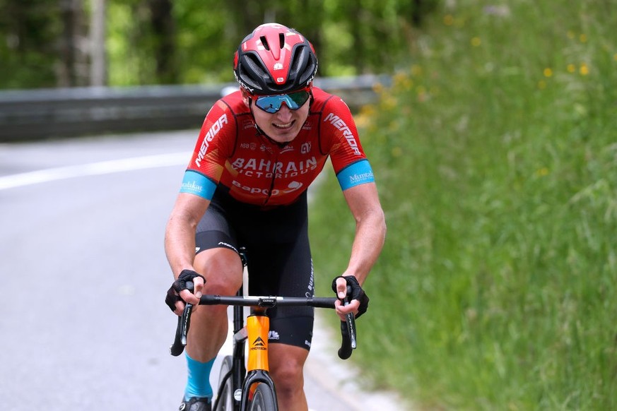 LES GETS, FRANCE - JUNE 06: Mark Padun of Ukraine and Team Bahrain Victorious in breakaway during the 73rd Critérium du Dauphiné 2021, Stage 8 a 147km stage from La Léchère-Les-Bains to Les Gets 1160m ...