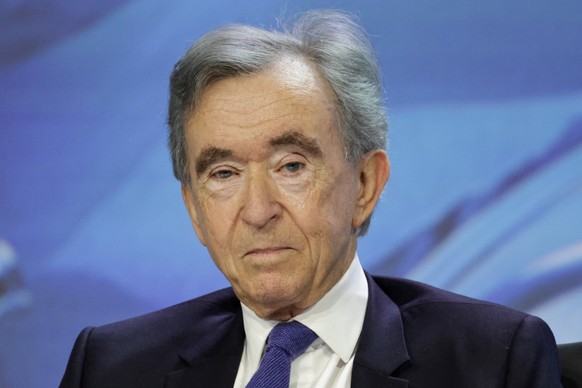 LVMH chairman and CEO Bernard Arnault delivers a speech during the annual general meeting of the world's leading luxury group LVMH at the Carrousel du Louvre in Paris on April 23, 2026. (Photo by ...