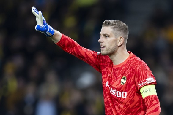 YB&#039;s goalkeeper David von Ballmoos reacts during the Uefa Champions League soccer match between Switzerland&#039;s BSC Young Boys and England&#039;s Aston Villa FC, at the Wankdorf stadium in Ber ...