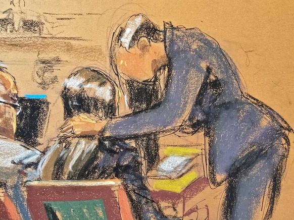 &quot;Jane&quot; hugs Teny Geragos at the defense table, after completing her testimony while on her way out of the courtroom, during Sean &quot;Diddy&quot; Combs&#039; sex trafficking trial in New Yo ...